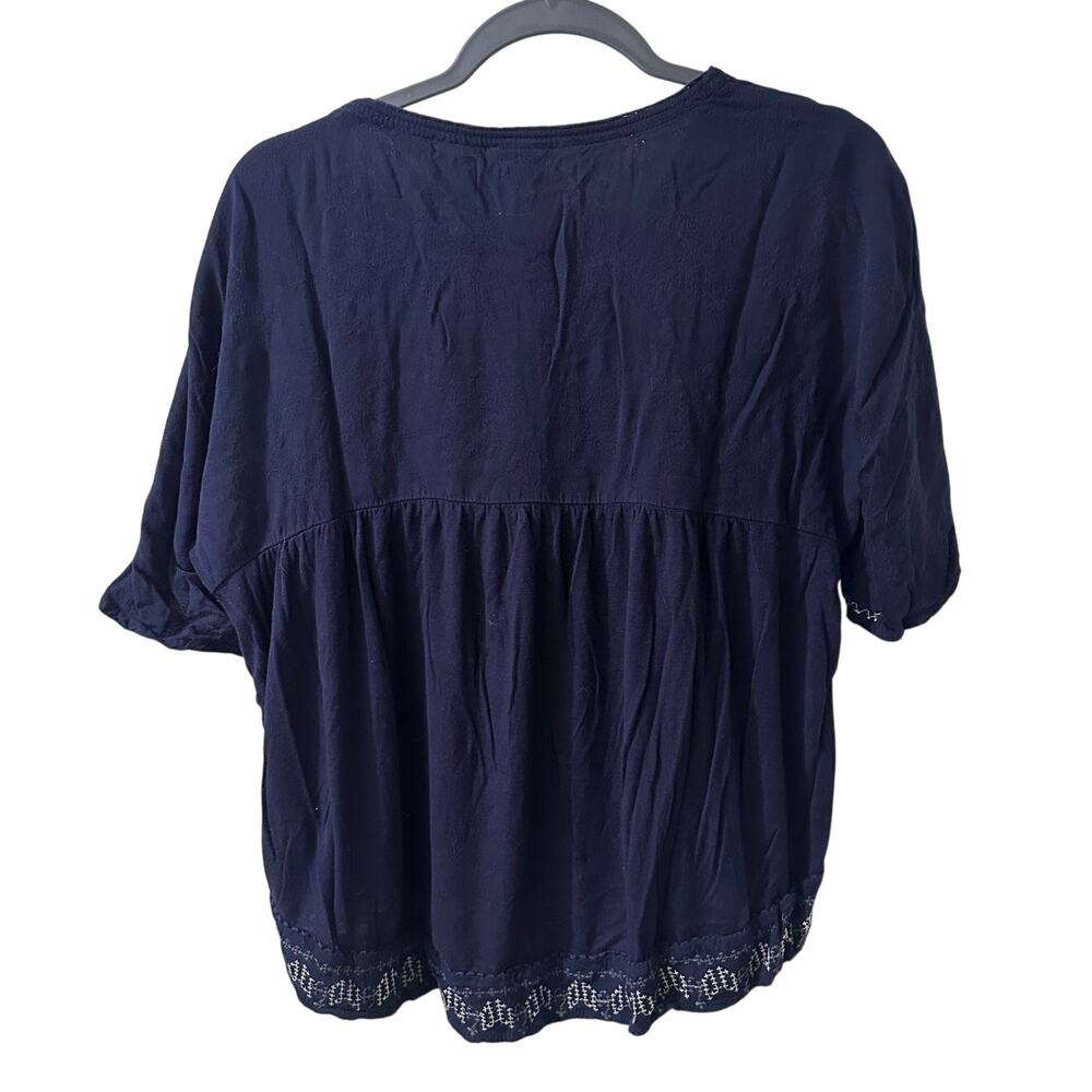 Knox Rose Navy Blue Embroidered Floral Boho Scoop Neck Peasant Top Rayon M - Picture 8 of 8